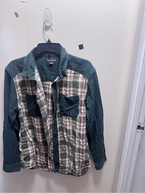 Eddie Bauer Green Plaid Button-Down Shirt Jacket size large